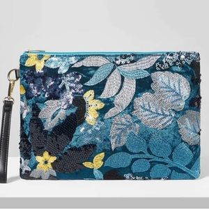 Leaf Embroidered Velvet Clutch